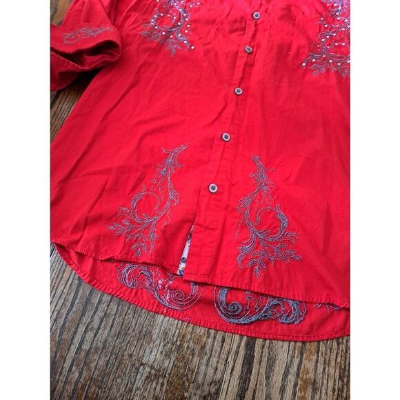 New Large Danesi Jeans Red Grey Embellished Western Hispanic Streetwear Shirt - Picture 3 of 6